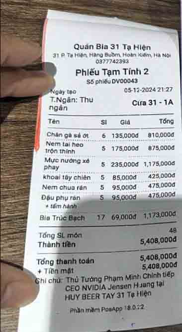 thực đơn Huy Beer Tay